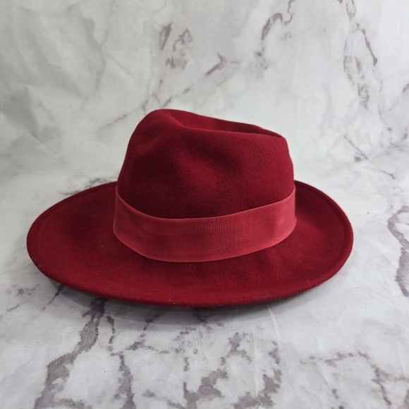 Sonnie San Francisco Hat Red Women Small Wool Wide Brim Fedora Packable Ribbon - Picture 4 of 8